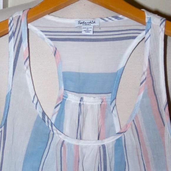 Splendid Nordstrom White Pink Blue Stripe A-Line Racer Back Cotton Gauze Tank XS - Picture 2 of 6